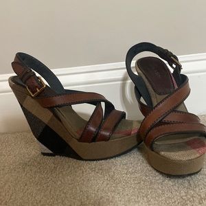 Burberry checked leather wedges